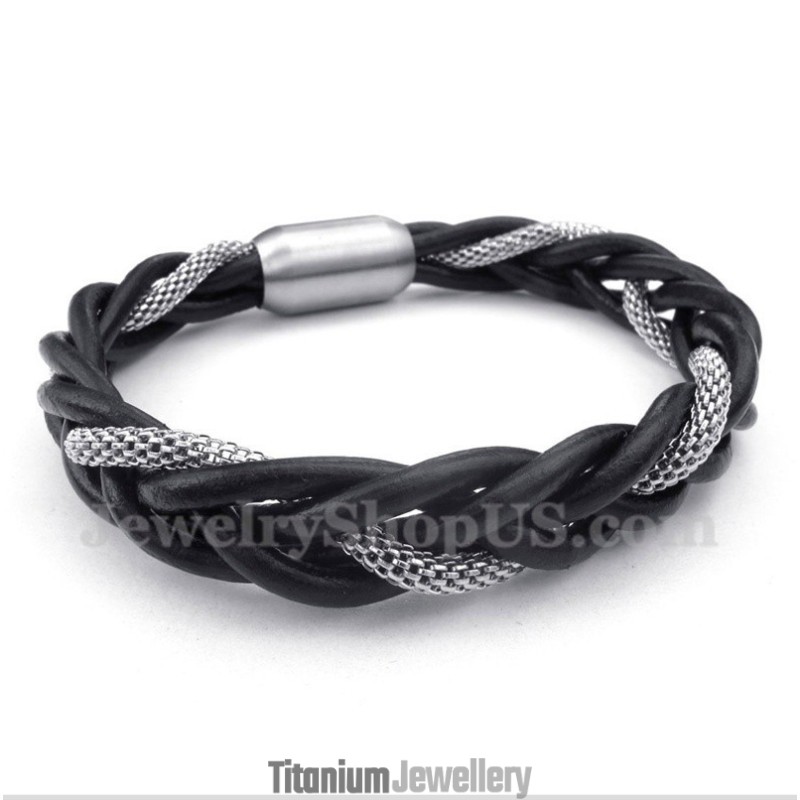 Men's Titanium Leather Bracelet