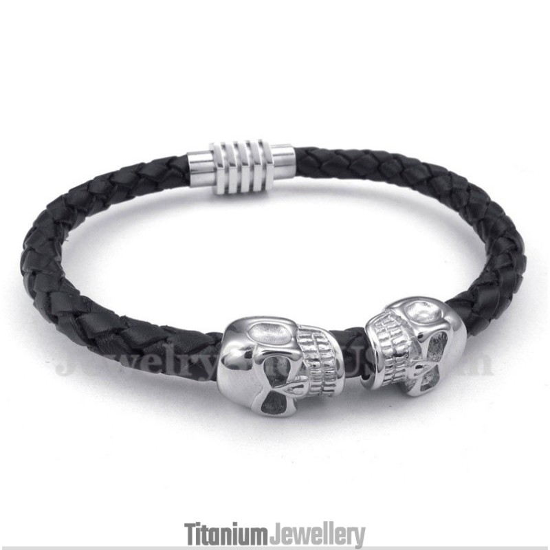Men's Skull Leather Titanium Bracelet Men's Skull Leather Titanium Bracelet