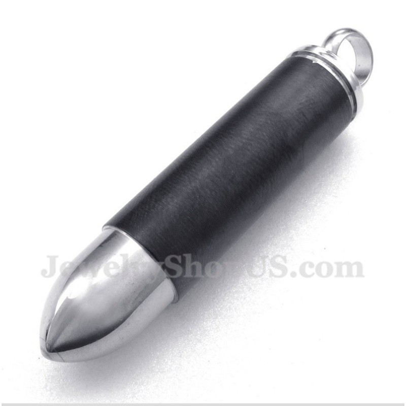 Men's Titanium Black Bullet Pendant With Free Chain