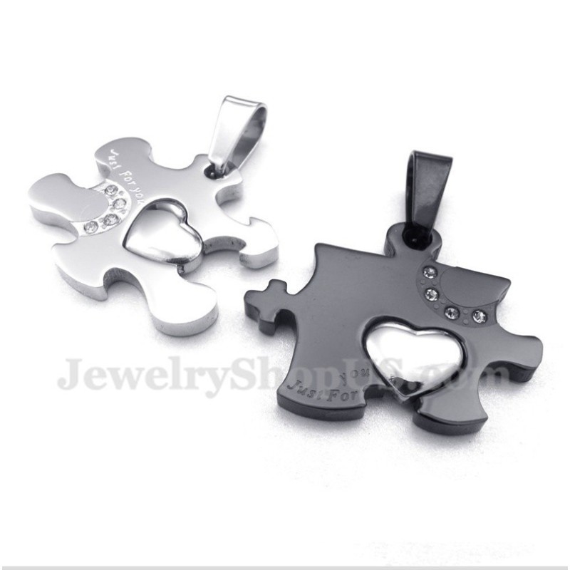 Titanium Black Puzzle Couple'S Pendant With Free Chain (One Pair) Titanium Black Puzzle Couple'S Pendant With Free Chain (One Pair)