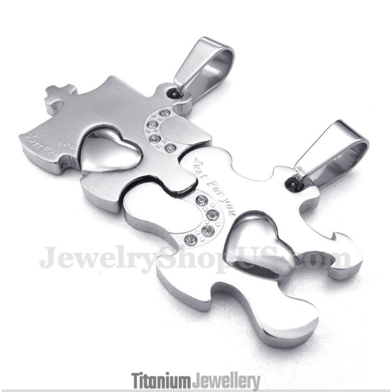 Titanium Puzzle Couple'S Pendant With Free Chain (One Pair)