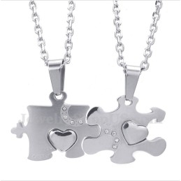 Titanium Puzzle Couple'S Pendant With Free Chain (One Pair)