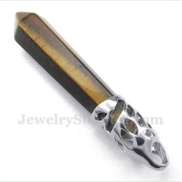 Men's Tiger'S-Eye Gemstones Hexagon Prism Pendant With Free Chain