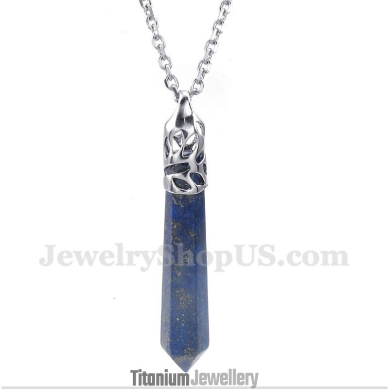 Men's Lapis Lazuli Hexagon Prism Pendant With Free Chain Men's Lapis Lazuli Hexagon Prism Pendant With Free Chain