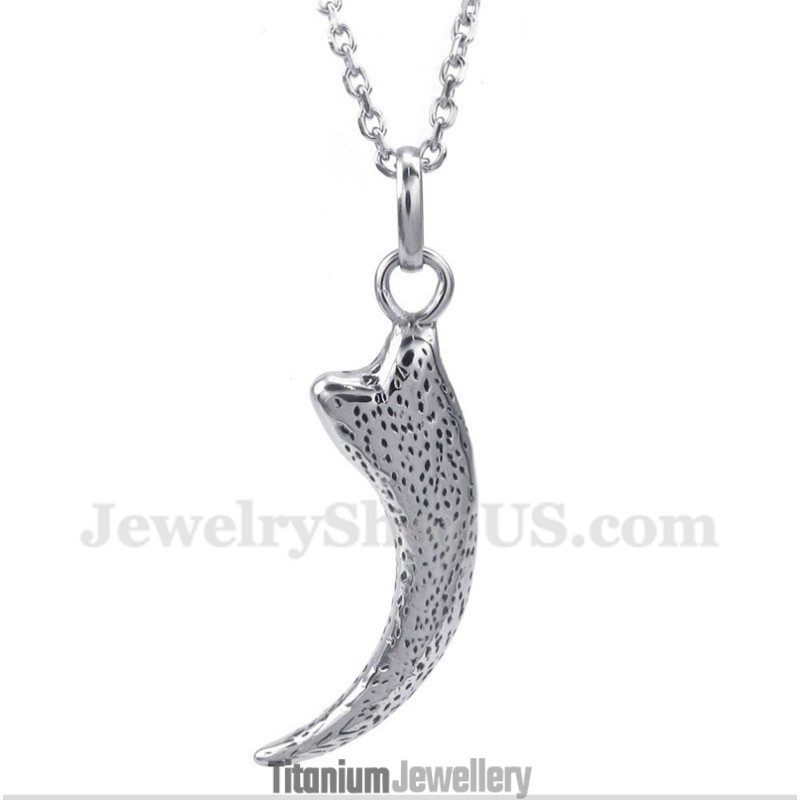 Men's Titanium Wolf Fang Pendant With Free Chain