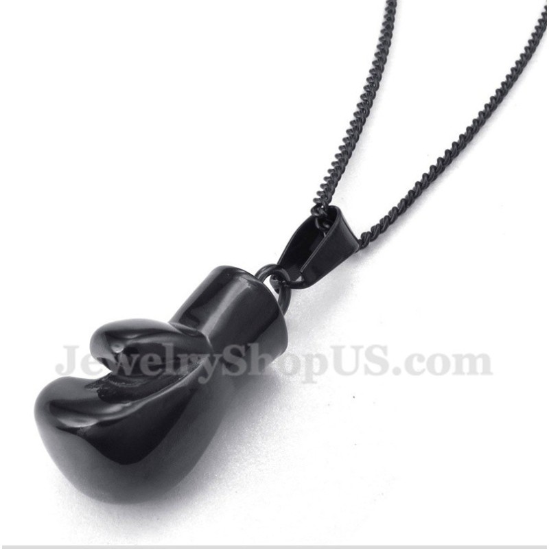 Men's Titanium Black Boxing Glove Pendant With Free Chain