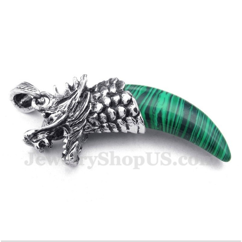 Men's Titanium Malachite Wolf Head Horns Pendant With Free Chain Men's Titanium Malachite Wolf Head Horns Pendant With Free Chain
