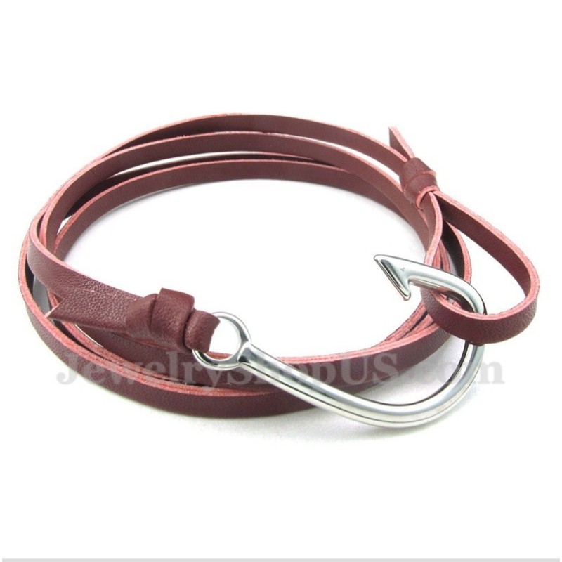 Men's Leather Hooks Titanium Bracelet