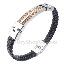 Men's Leather Rose Gold Titanium Bracelet
