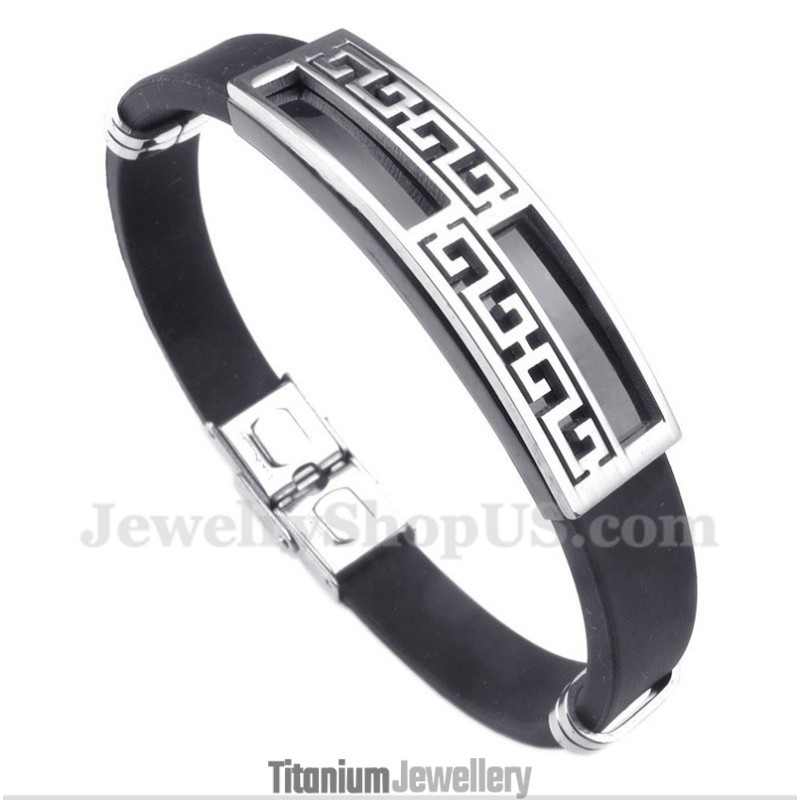 Men's Titanium Rubber Greek Meander Pattern Bracelet Men's Titanium Rubber Greek Meander Pattern Bracelet