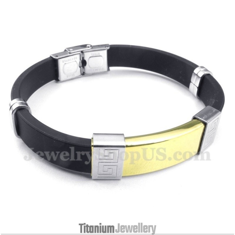 Men's Titanium Rubber Greek Meander Pattern Bracelet