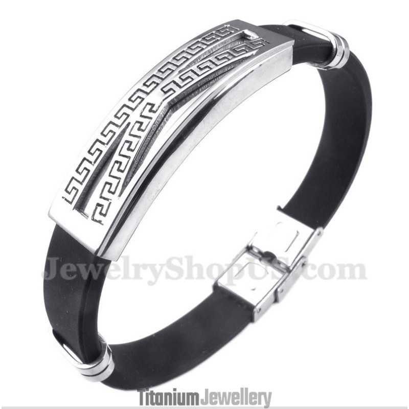 Men's Titanium Rubber Greek Meander Pattern Bracelet