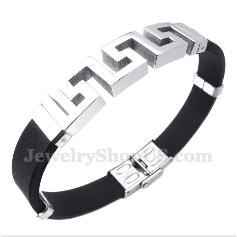 Men's Titanium Rubber Greek Meander Pattern Bracelet Men's Titanium Rubber Greek Meander Pattern Bracelet