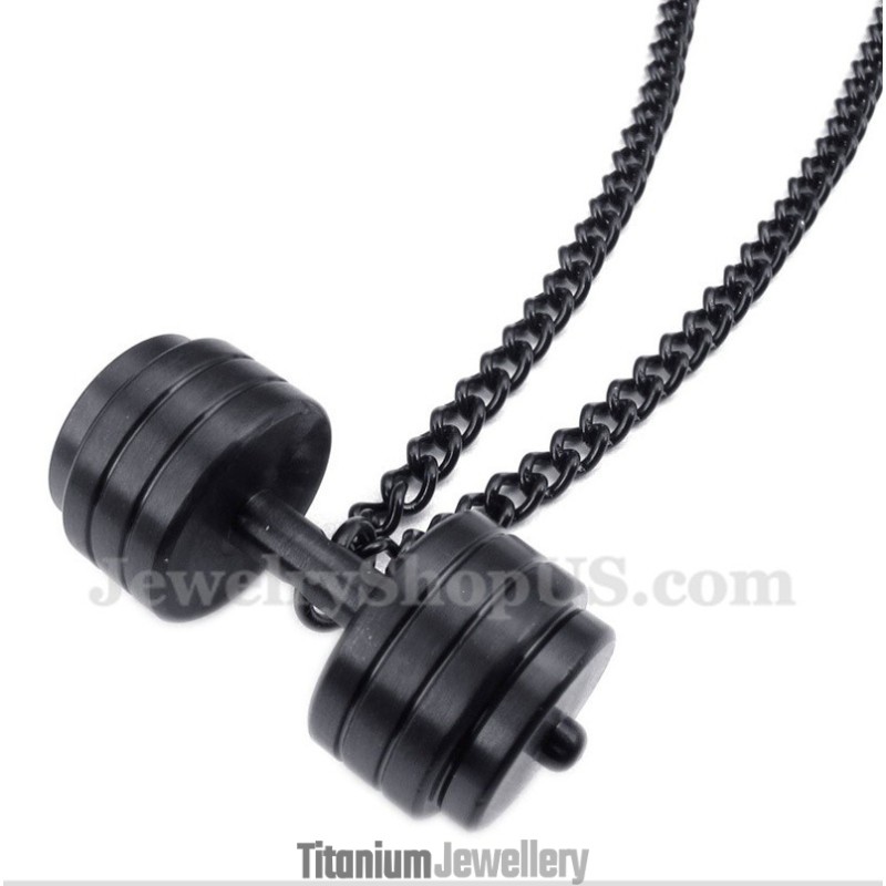 Men's Titanium Dumbbells Pendant With Free Chain Men's Titanium Dumbbells Pendant With Free Chain