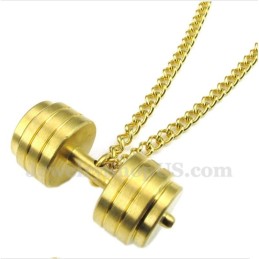 Men's Gold Titanium Dumbbells Pendant With Free Chain