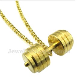 Men's Gold Titanium Dumbbells Pendant With Free Chain