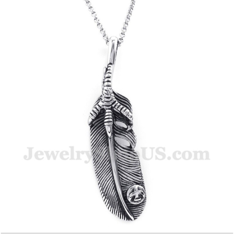Men's Titanium Feather Pendant With Free Chain