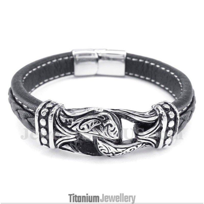 Men's Black Titanium Leather Bracelet Men's Black Titanium Leather Bracelet