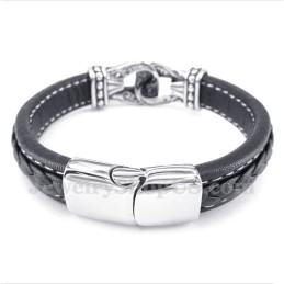 Men's Black Titanium Leather Bracelet