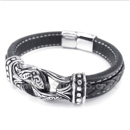 Men's Black Titanium Leather Bracelet