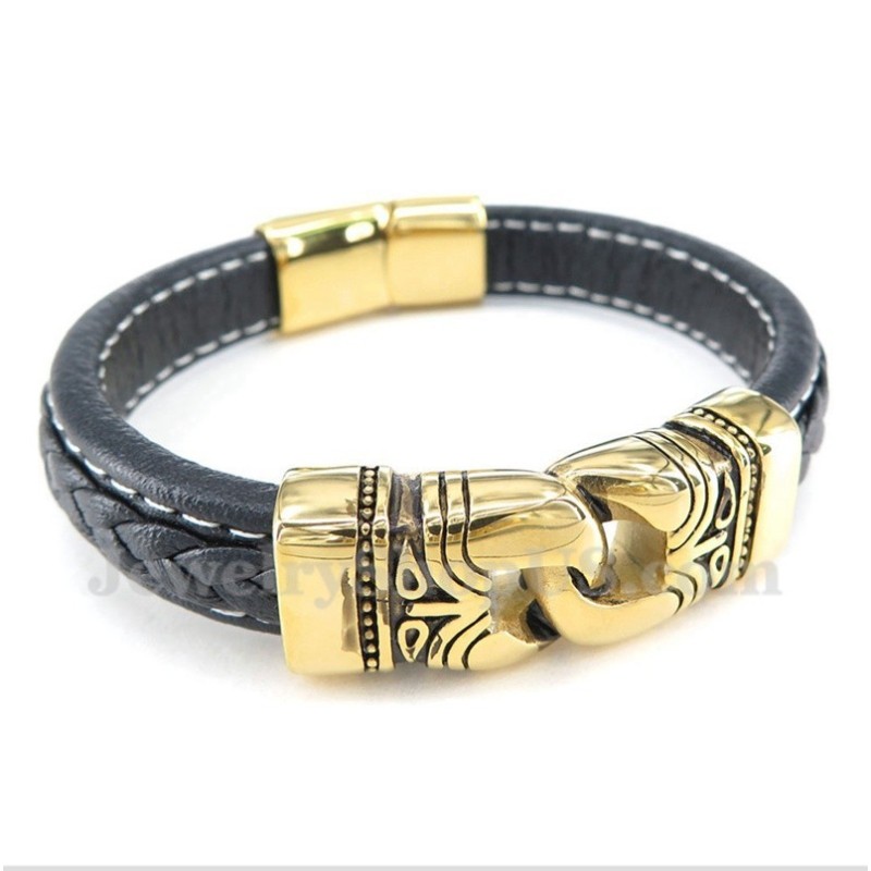 Men's Titanium Gold-Plated Leather Bracelet Men's Titanium Gold-Plated Leather Bracelet