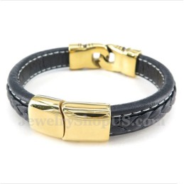 Men's Titanium Gold-Plated Leather Bracelet