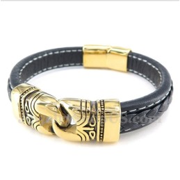 Men's Titanium Gold-Plated Leather Bracelet