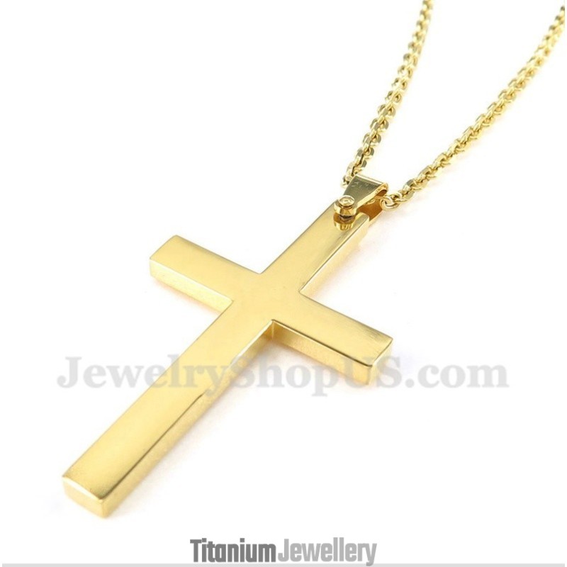 Men's Titanium Gold Cross Pendant With Free Chain Men's Titanium Gold Cross Pendant With Free Chain