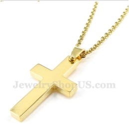 Men's Titanium Gold Cross Pendant With Free Chain
