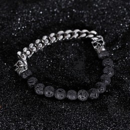 Skull Buddha Beads Volcanic Stone Bead Titanium Bracelet