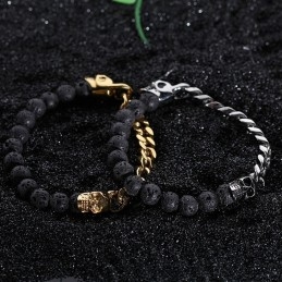Skull Buddha Beads Volcanic Stone Bead Titanium Bracelet