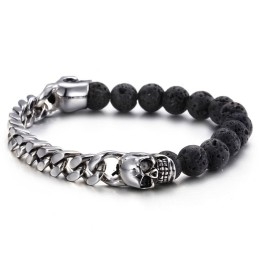 Skull Buddha Beads Volcanic Stone Bead Titanium Bracelet