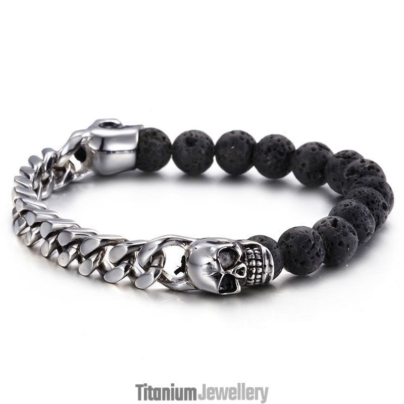 Skull Buddha Beads Volcanic Stone Bead Titanium Bracelet Skull Buddha Beads Volcanic Stone Bead Titanium Bracelet
