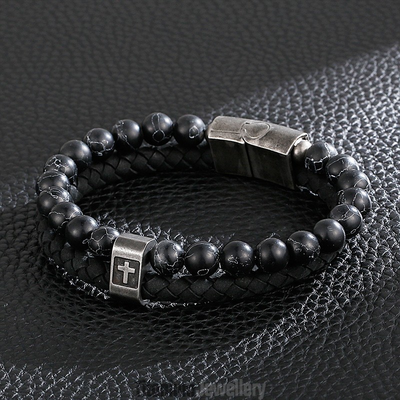 Turquoise Titanium Bracelet Fashion Men's Cross Leather Bracelet