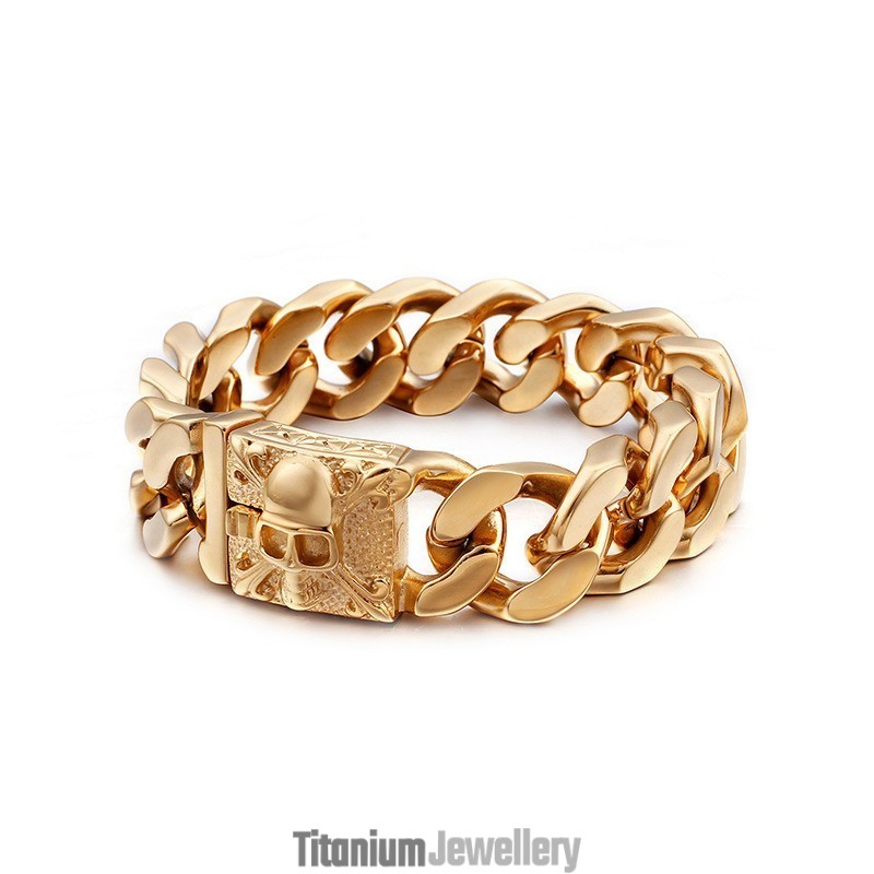 Cuban Titanium Chain Bracelet Men's Titanium Skull Bracelet Cuban Titanium Chain Bracelet Men's Titanium Skull Bracelet