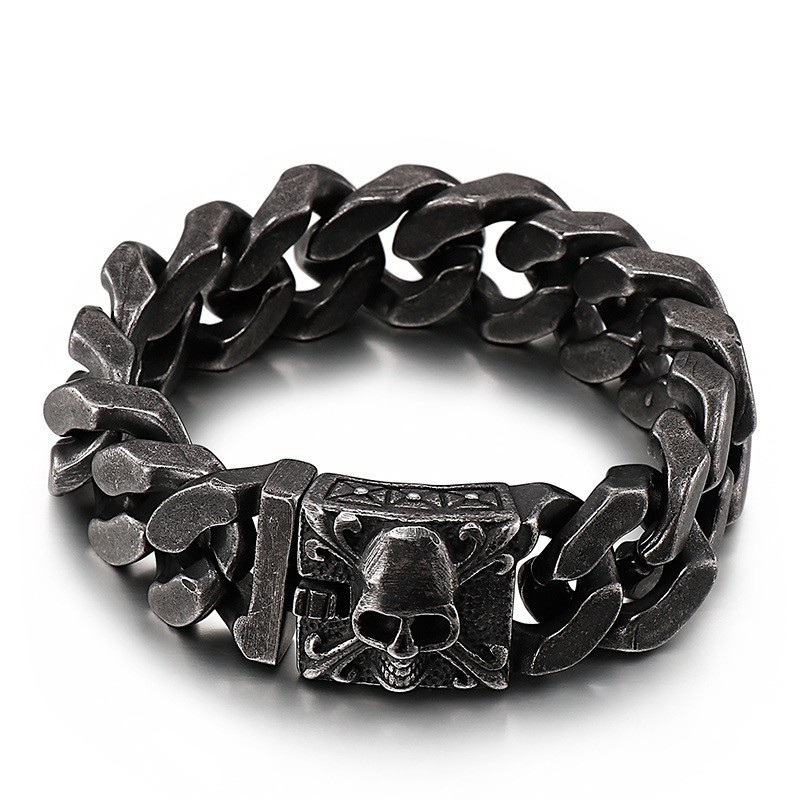 Cuban Titanium Chain Bracelet Men's Titanium Skull Bracelet Cuban Titanium Chain Bracelet Men's Titanium Skull Bracelet