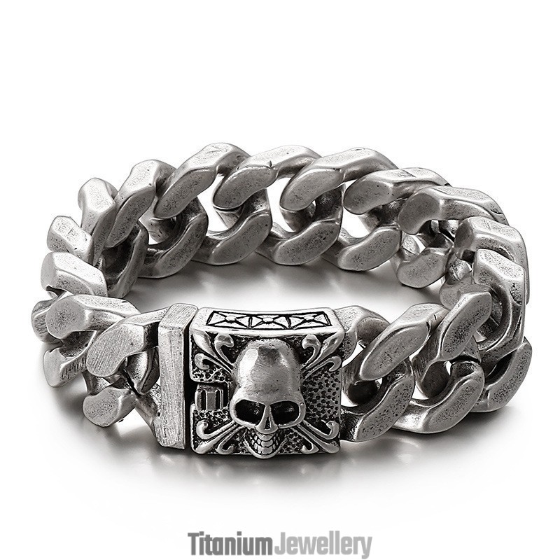 Cuban Titanium Chain Bracelet Men's Titanium Skull Bracelet Cuban Titanium Chain Bracelet Men's Titanium Skull Bracelet