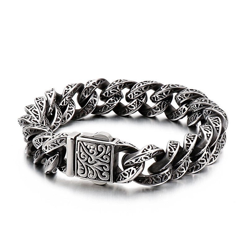 Men's Titanium Bracelet With Vintage Loops And Floral Skulls