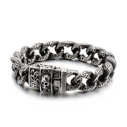 Men's Titanium Bracelet With Vintage Loops And Floral Skulls