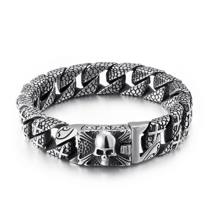 Chic Titanium Cross Bracelet Men's Titanium Skull Bracelet