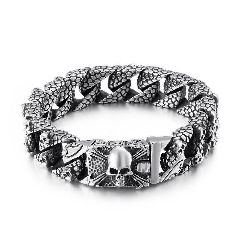 Chic Titanium Cross Bracelet Men's Titanium Skull Bracelet
