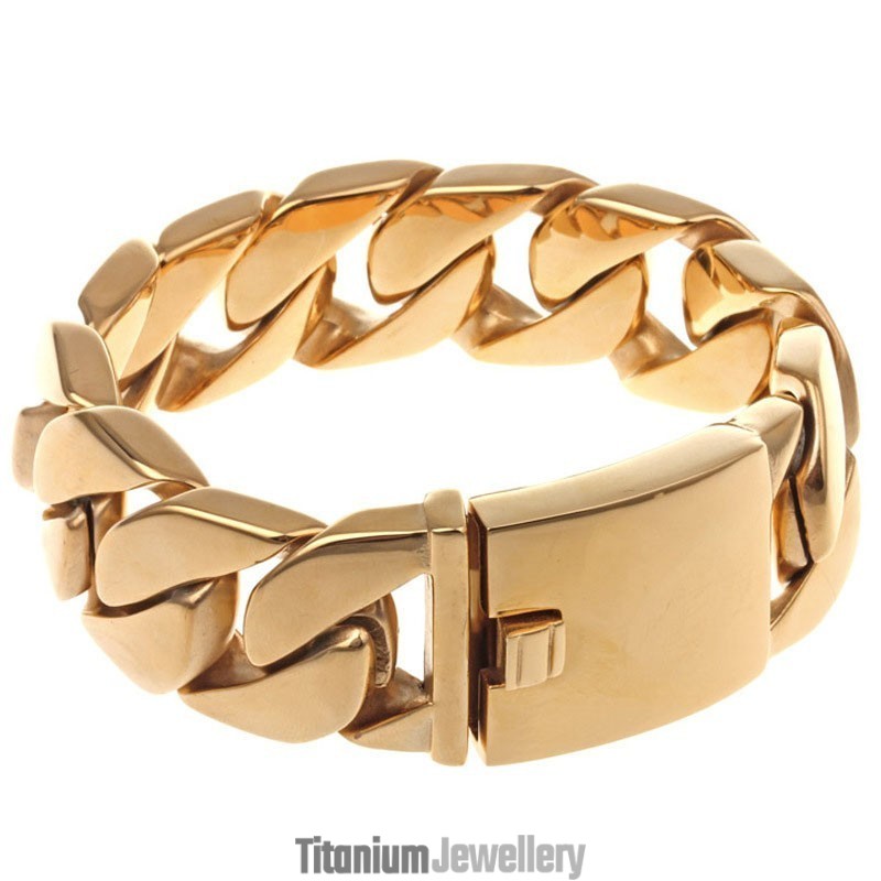Titanium Men's Cuba Thick Bracelet Hip Hop Trendy Men's Electroplated 18K Gold Titanium Bracelet Titanium Men's Cuba Thick Bracelet Hip Hop Trendy Men's Electroplated 18K Gold Titanium Bracelet