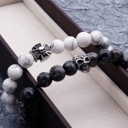 Handmade Beaded Bracelet Stretch Rope White Turquoise Titanium Skull String Bracelet
