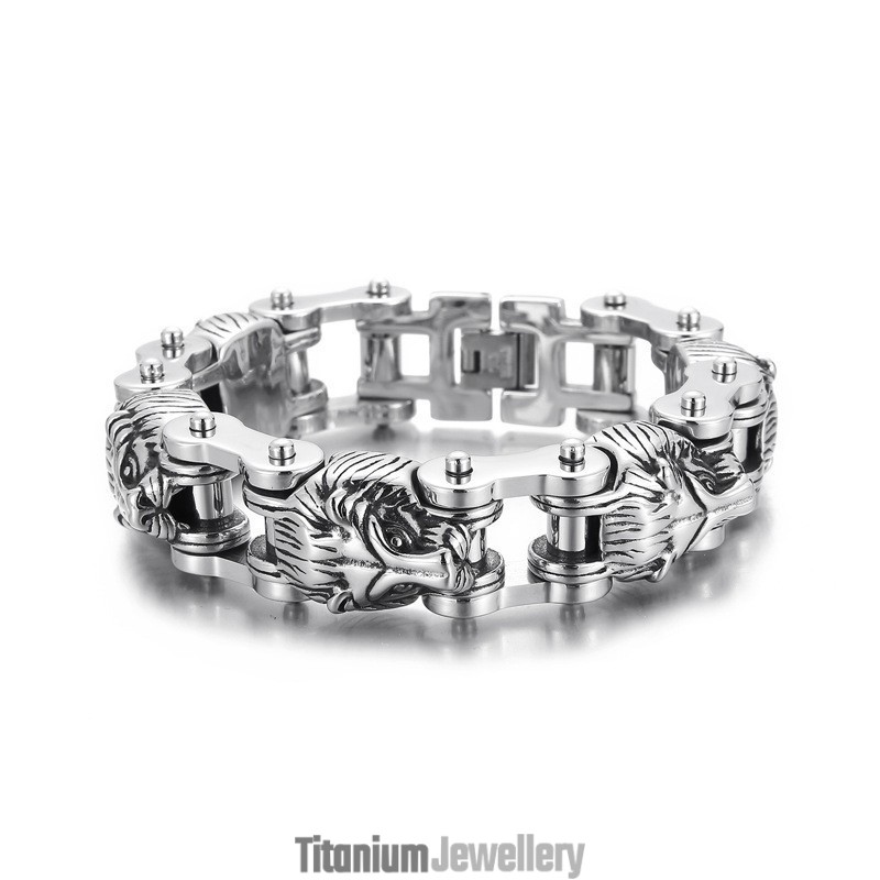 New Animal Series Jewelry Exaggerated Cool Lion Head Titanium Men's Biker Bracelet New Animal Series Jewelry Exaggerated Cool Lion Head Titanium Men's Biker Bracelet
