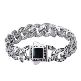 Rosette Vintage Men's Bracelet Titanium Bracelet With Black Gems