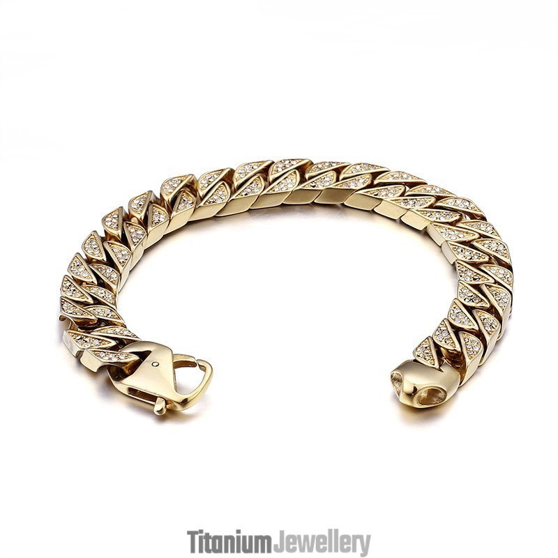 Hip Hop Cool Men's Titanium Jewelry Full Set Of Diamonds Large Gold Chain