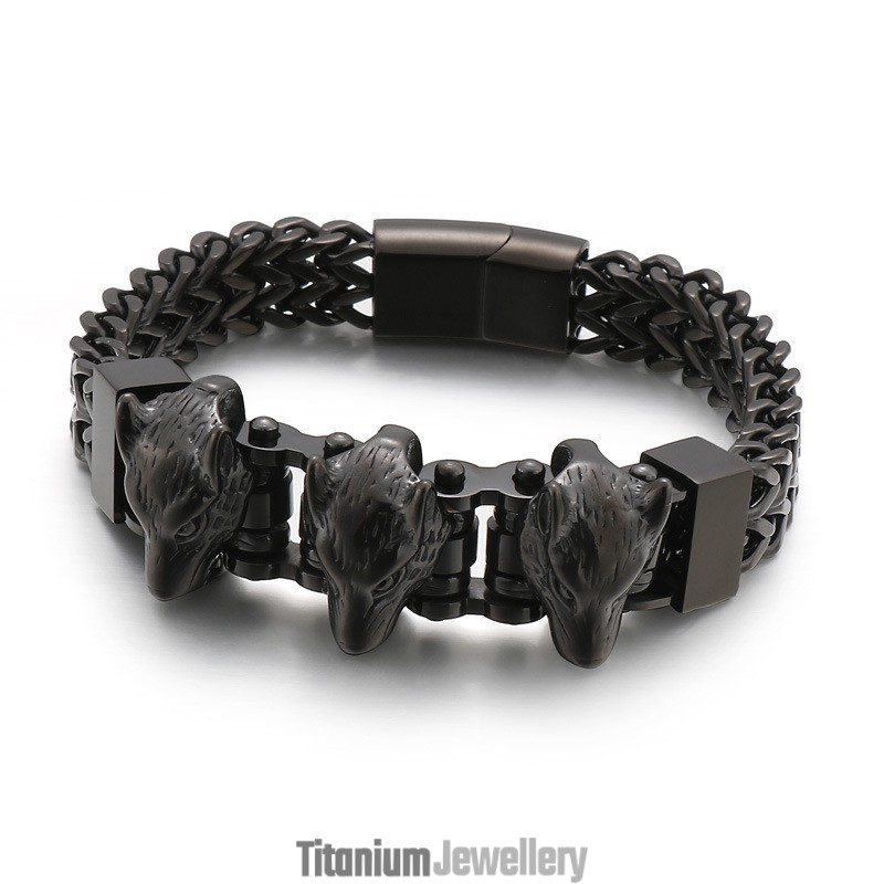 Wolf Head Men's Titanium Bracelet Wolf Head Men's Titanium Bracelet