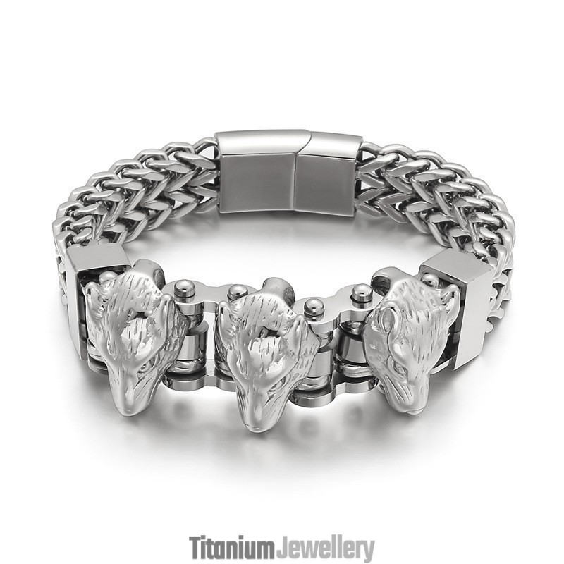 Wolf Head Men's Titanium Bracelet Wolf Head Men's Titanium Bracelet
