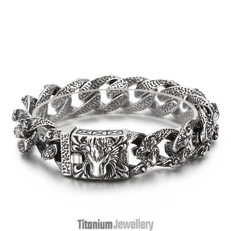 Vintage Cool Lion Head Titanium Bracelet For Men Vintage Cool Lion Head Titanium Bracelet For Men