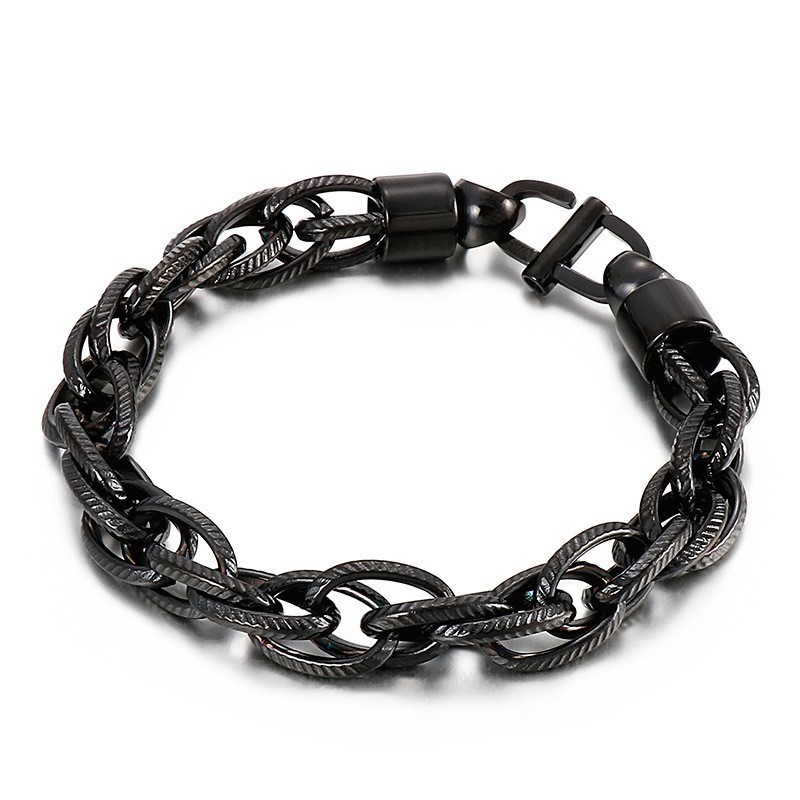 Men's Oval Twist Necklace With Sunburst Clasp Titanium Bracelet